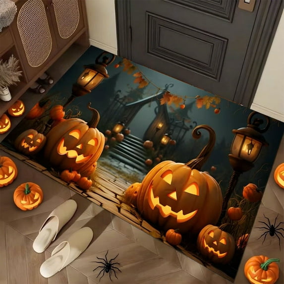 Yaoyar Halloween Doormat Halloween Black Pumpkins Spider Web Scary Spooky Decorative Front Doormat Indoor Outdoor Non Slip Rubber Backing Fall Entryway Kitchen Floor Decoration
