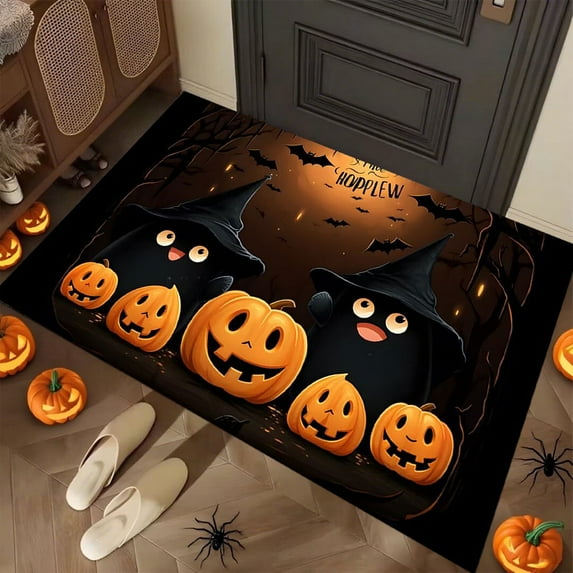 Yaoyar Halloween Doormat Halloween Black Pumpkins Spider Web Scary Spooky Decorative Front Doormat Indoor Outdoor Non Slip Rubber Backing Fall Entryway Kitchen Floor Decoration