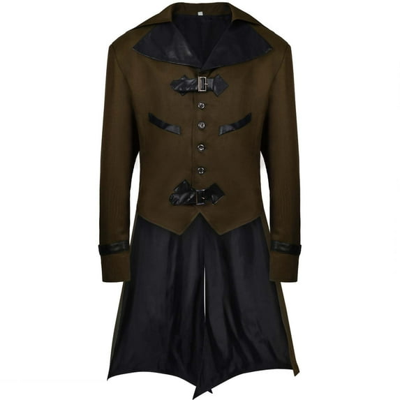 Yaoyar Halloween Men's Medieval Retro Elegant Costume Halloween Jacket Cardigan Mid-Length Men's Outerwear Army Green XL