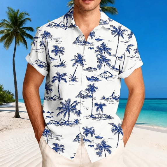 Yaoyar Hawaiian Shirt for Men Turndown Collar Casual Loose Fit Summer Vacation Beach Shirts Short Sleeve Button Up