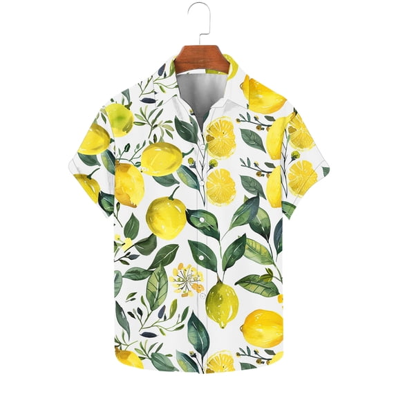Yaoyar Hawaiian Shirt for Men Women Short Sleeves Tropical Printed Casual Button Down Summer Beach Floral Turndown Collar Shirts,Yellow,M