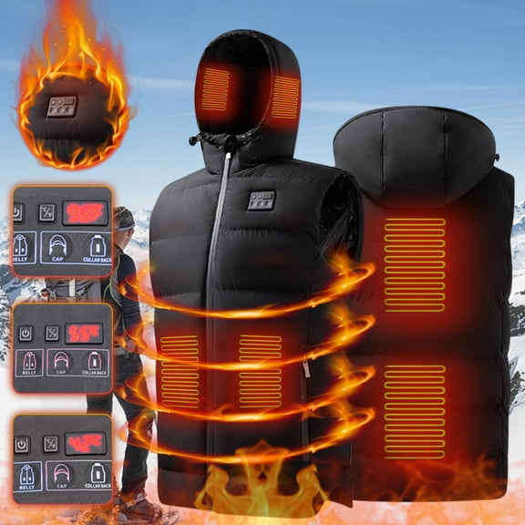 Yaoyar Heated Vest for Men Women,Windproof USB Electric Heating Jacket Heated Hood for Winter Outdoor,6 Heating Zones & 3 Heat Levels