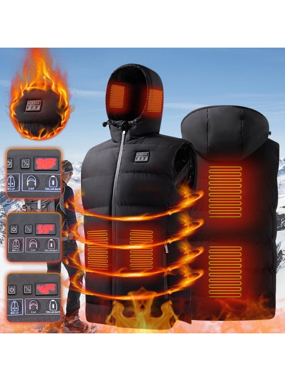 Heated Vest for Men Women,Windproof USB Electric Heating Jacket Heated Hood for Winter Outdoor,6 Heating Zones & 3 Heat Levels