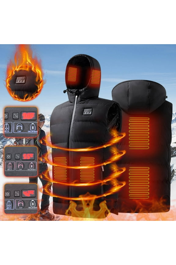 Heated Vest for Men Women,Windproof USB Electric Heating Jacket Heated Hood for Winter Outdoor,6 Heating Zones & 3 Heat Levels
