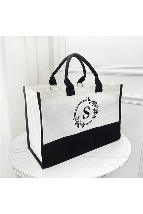 Initial Canvas Tote Bag, Personalized Beach Jute Bag Present for Women Holiday, Friends Birthday Gift, Beach, Wedding