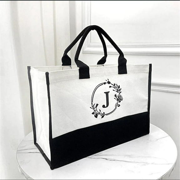 Yaoyar Initial Canvas Tote Bag, Personalized Beach Jute Bag Present for Women Holiday, Friends Birthday Gift, Beach, Wedding