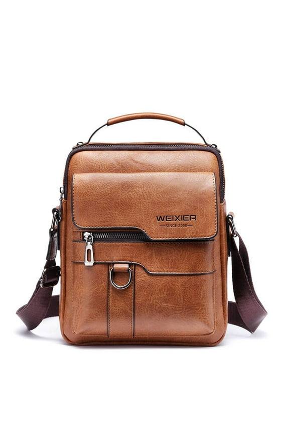 Leather Shoulder Bag for Men Casual Crossbody Bag Travel Vintage Messenger Bag Multi-function Handbag Satchel