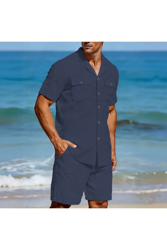 Linen Shirts for Men Short Sleeve Blouse Button Down Dress Untuckit Shirts Beach Summer Wedding Hawaiian Outfit