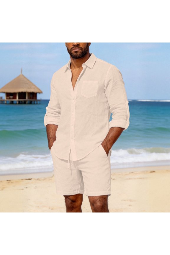 Linen Shirts for Men Short Sleeve Blouse Button Down Dress Untuckit Shirts Beach Summer Wedding Hawaiian Outfit