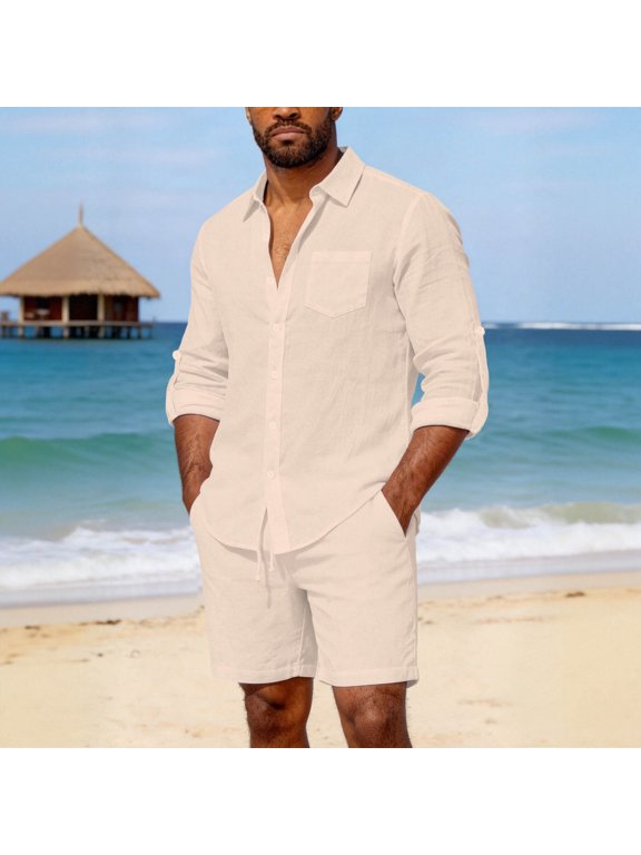 Linen Shirts for Men Short Sleeve Blouse Button Down Dress Untuckit Shirts Beach Summer Wedding Hawaiian Outfit