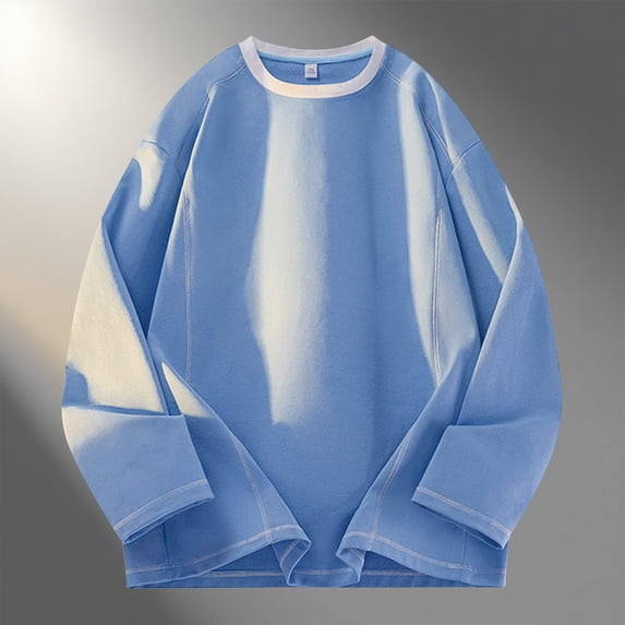 Yaoyar Long Sleeve Crewneck Sweatshirt for Men, Solid Color Casual Pullover Top with Soft Interior, Lounge Home Relaxation Wear