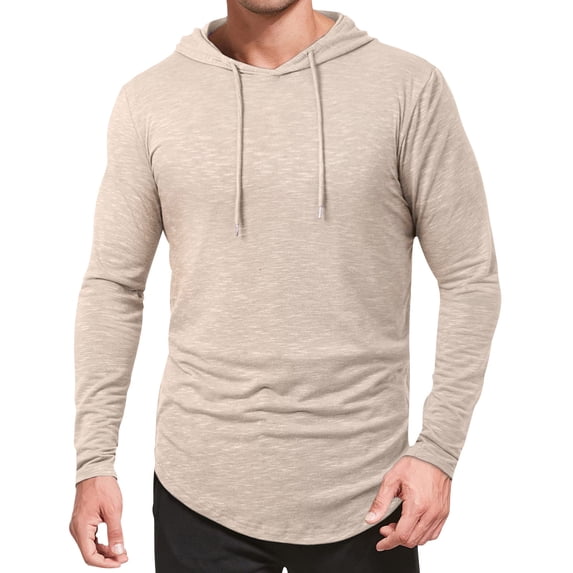 Yaoyar Long Sleeve Drawstring Casual Hooded Sweatshirt for Men, Solid Color Casual Pullover with Front Pockets, Summer Outerwear Top