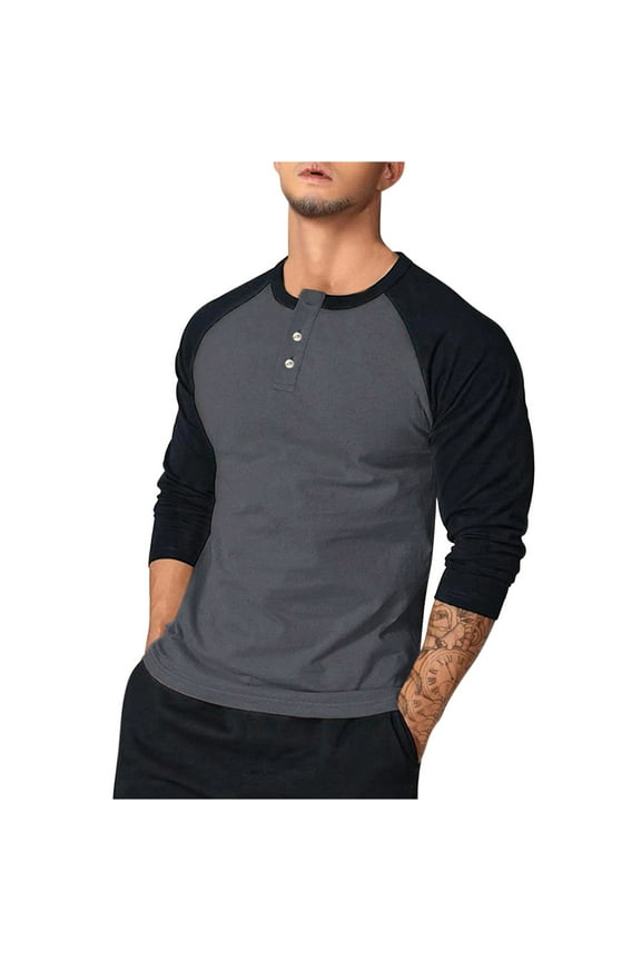 Long Sleeve Henley Shirts for Men - Stylish Casual Fashion Full Sleeves Raglan Mens Baseball Shirt Lightweight Long Sleeve Pullover Top,Gray,2XL