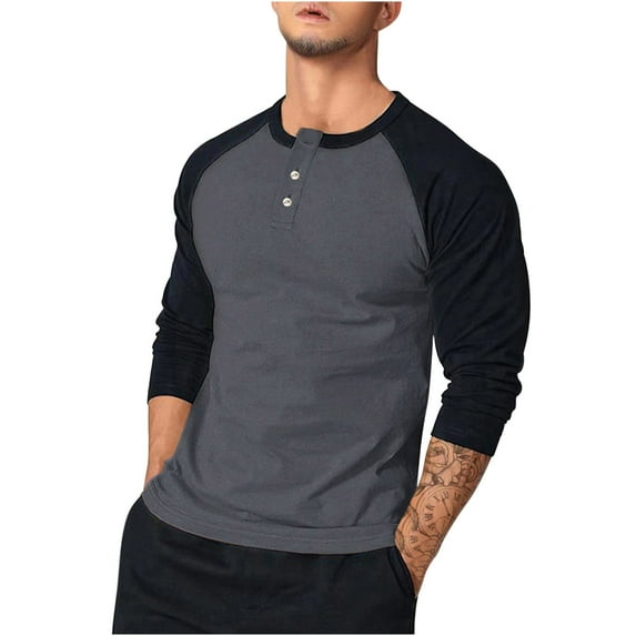 Yaoyar Long Sleeve Henley Shirts for Men - Stylish Casual Fashion Full Sleeves Raglan Mens Baseball Shirt Lightweight Long Sleeve Pullover Top,Gray,XL