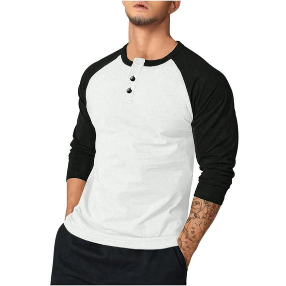 Yaoyar Long Sleeve Henley Shirts for Men - Stylish Casual Fashion Full Sleeves Raglan Mens Baseball Shirt Lightweight Long Sleeve Pullover Top,White,M