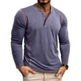 thumbnail image 1 of Yaoyar Long Sleeve Henley Shirts for Men - Casual Fashion Solid Color Crew Neck Men's Full Sleeve Tshirts Stretch T-shirt Tops,Dark Blue,L, 1 of 9