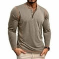 thumbnail image 1 of Yaoyar Long Sleeve Henley Shirts for Men - Casual Fashion Solid Color Crew Neck Men's Full Sleeve Tshirts Stretch T-shirt Tops,Khaki,XL, 1 of 9