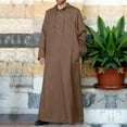 thumbnail image 1 of Yaoyar Long Sleeve Hooded Thobe Button down Men Thobe with Pocket Big and Tall Kaftan Muslim Men Thobe, 1 of 9