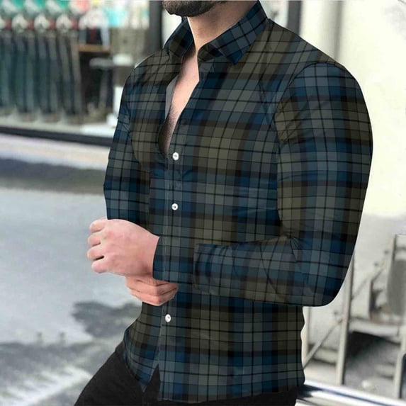 Yaoyar Long Sleeve Plaid Casual Shirt for Men, Button Down Collar Top, Lightweight Spring and Summer Versatile Wear