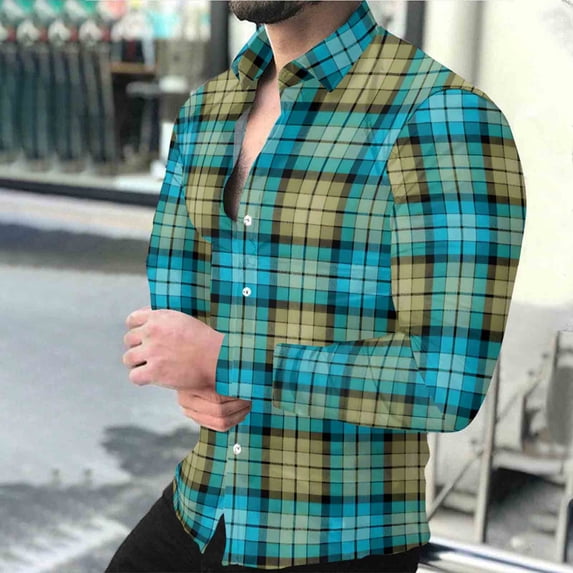 Yaoyar Long Sleeve Plaid Casual Shirt for Men, Button Down Collar Top, Lightweight Spring and Summer Versatile Wear