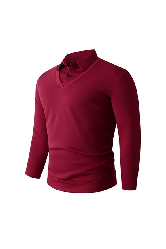 Male Business Casual Polo Collared Shirt, Solid Color Long Sleeve Top with a Half Button Placket, Bridging the Gap Between Office Professional and Leisure Wear