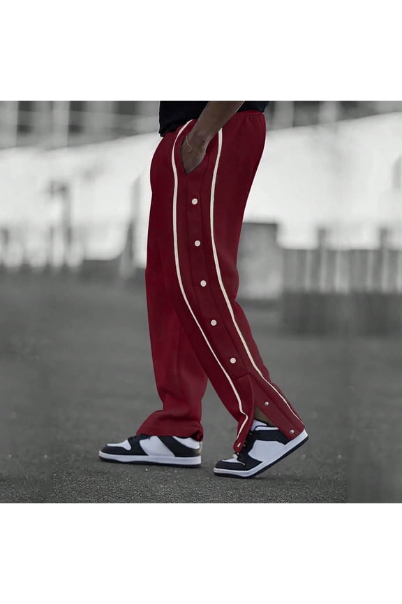 Man Casual Hiking Pants Outdoor Climbing Fishing with Pockets Solid-Color Loose Casual Fashionable Button Pocket Drawstring Elastic-Waist Full Length Pants