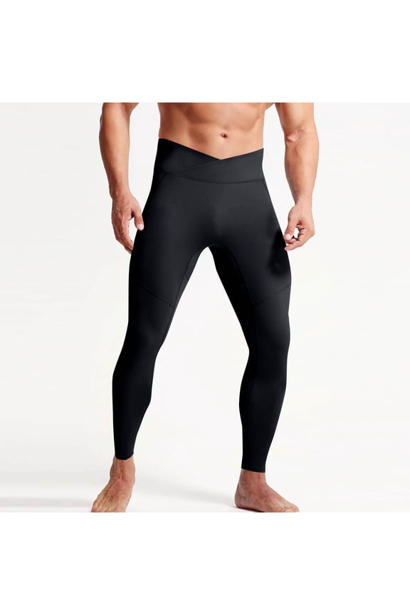 Man Compression Pants Athletic Solid-Color Yoga High-Waist Pocket Sports Tight Pants Running Warm LeggingsQuick Dry Base Layer for Basketball Sports