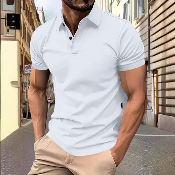 Yaoyar Man Summer Fashion Leisure Solid Color Versatile Turndown Collar Short Sleeve Buttons Tops Casual Turndown Collar Breathable Shirts
