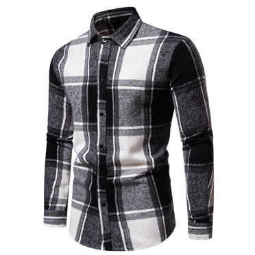 Yaoyar Men 2024 Casual Slim Blouses Fashion Cozy Plaid Printing Turn-Down Collar Shirts Formal Front Button Long Sleeve Tops