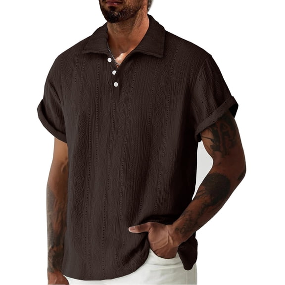 Yaoyar Men Casual Fashion Short Sleeve Shirt Button Solid Turndown Collar Fit Loose Blouse Fashion Casual Party Beach Streetwear T-Shirt