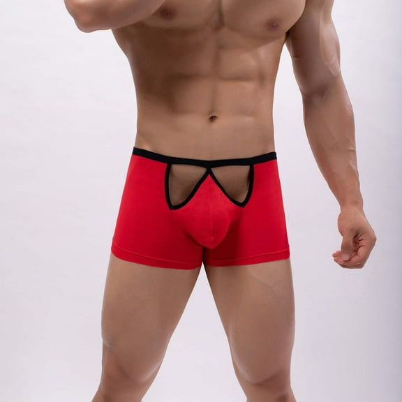 Yaoyar Men Casual Fashion Solid Briefs Boxer Breathable Mesh Ice Silk Front Opening Red XL
