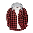 thumbnail image 1 of Yaoyar Men Casual Patchwork Fashion Plaid Hooded Button Long Sleeve Young Men’s Hoodies Plaid Hoodies With Pocket Sweatshirt,Red,2XL, 1 of 8