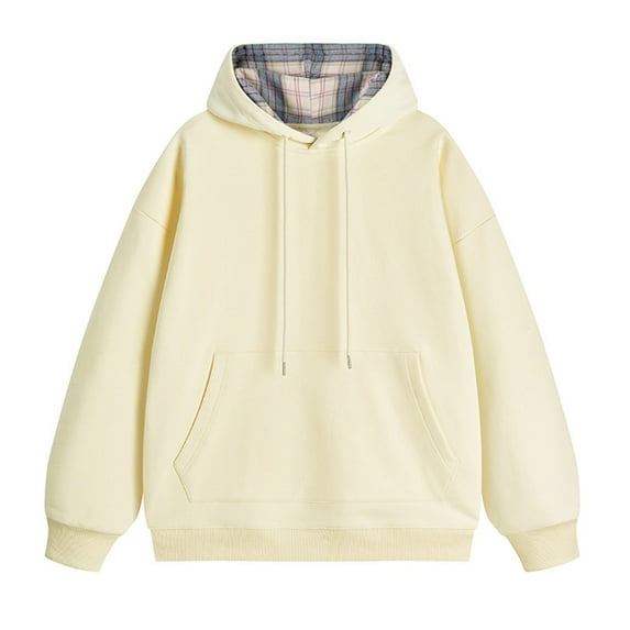 Yaoyar Men Casual Patchwork Fashion Plaid Hooded Long Sleeve Young Men’s Hoodies Plaid Hoodies With Pocket Sweatshirt Men's Pullover Plaid Color-matching Hoodie Hooded Sweatshirts ,Beige,2XL