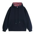 thumbnail image 1 of Yaoyar Men Casual Patchwork Fashion Plaid Hooded Long Sleeve Young Men’s Hoodies Plaid Hoodies With Pocket Sweatshirt Men's Pullover Plaid Color-matching Hoodie Hooded Sweatshirts ,Navy,2XL, 1 of 2