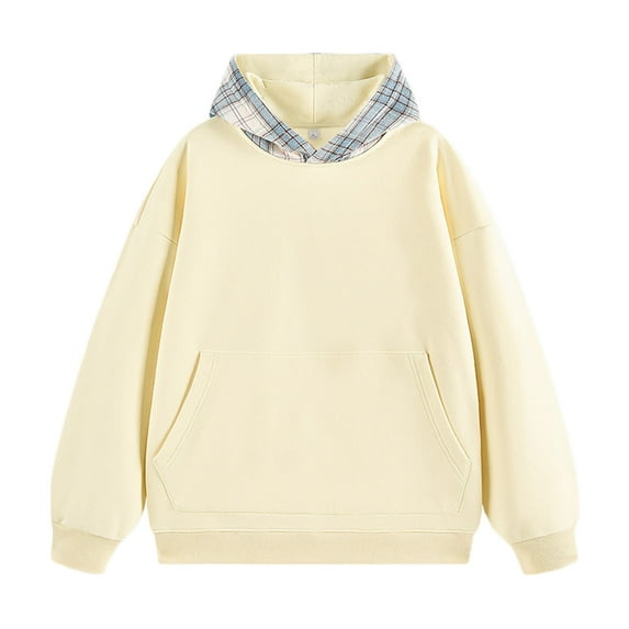 Yaoyar Men Casual Patchwork Fashion Plaid Hooded Long Sleeve Young Men’s Hoodies Plaid Hoodies With Pocket Sweatshirt Men's Pullover Plaid Color-matching Hoodie Hooded Sweatshirts ,Beige,XL