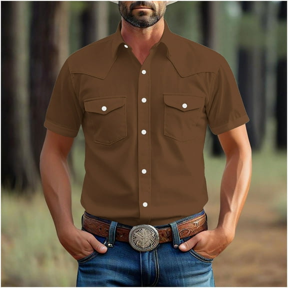 Yaoyar Men Casual Shirt Retro Solid Color Short Sleeve Pocket Button Lapel Short Sleeve Lapel Top Casual Shirts Summer Beach Shirts Vacation Wedding Shirts
