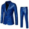 thumbnail image 1 of Yaoyar Men Disco Dress Costume 2 Piece Set Metallic Glitter Jacket Blazer and Two Button Suit Set Blue S, 1 of 8