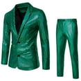 thumbnail image 1 of Yaoyar Men Disco Dress Costume 2 Piece Set Metallic Glitter Jacket Blazer and Two Button Suit Set Green S, 1 of 8