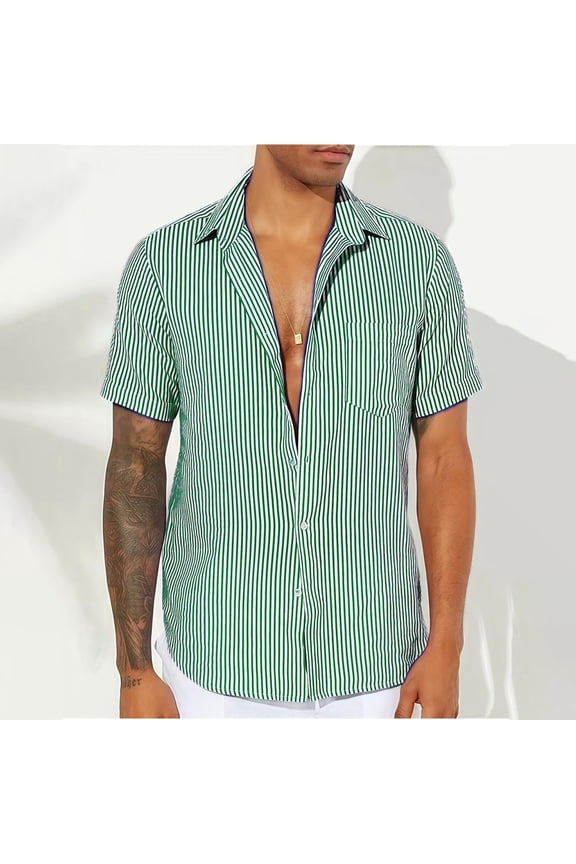 Men Fashion Casual Button Summer Shirt Patchwork Short Sleeve Stand Up Collar Beach Short Sleeve Fashion Solid Color Clothing