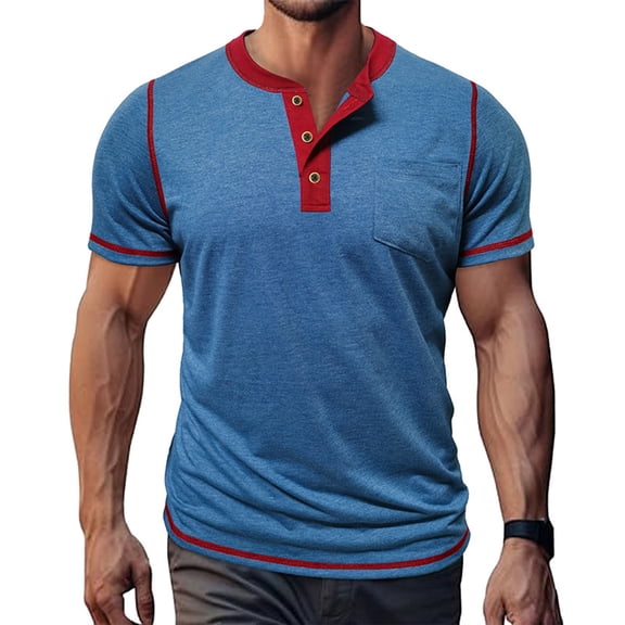 Yaoyar Men Fashion Casual Vintage Button Round Neck Short Sleeve Henley Shirts Fashion Breathable T Shirts Fit for Everyday Wear Casual Shirt