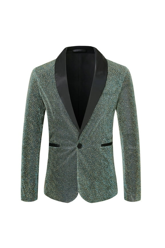 Men Formal Party Performance Host Dress Fine Flash Print One Button Jacket Blazer Suit Suit Jacket Beige L