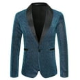 thumbnail image 1 of Yaoyar Men Formal Party Performance Host Dress Fine Flash Print One Button Jacket Blazer Suit Suit Jacket Blue S, 1 of 3