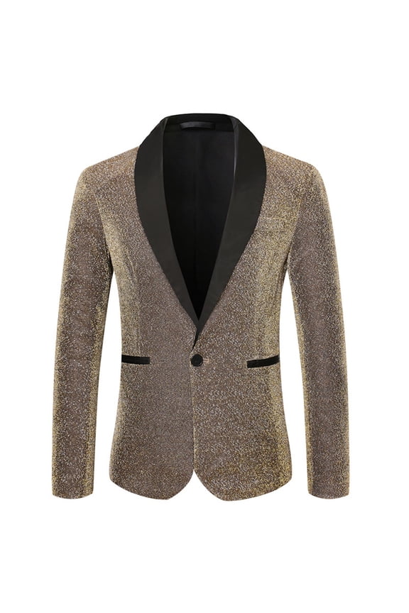 Men Formal Party Performance Host Dress Fine Flash Print One Button Jacket Blazer Suit Suit Jacket Gold M