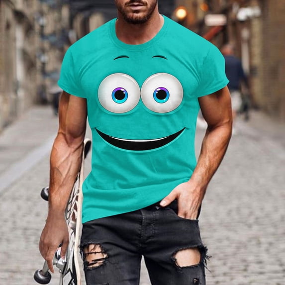 Yaoyar Men Funny Cartoon Face Print T-Shirts Short Sleeve Casual Novelty Tees Shirts for Streetwear Party