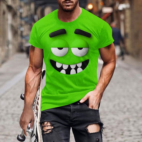 Yaoyar Men Funny Cartoon Face Print T-Shirts Short Sleeve Casual Novelty Tees Shirts for Streetwear Party