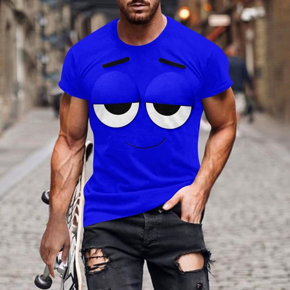 Yaoyar Men Funny Cartoon Face Print T-Shirts Short Sleeve Casual Novelty Tees Shirts for Streetwear Party