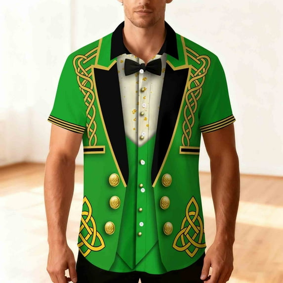 Yaoyar Men Hawaiian Shirt Unisex Summer Beach Casual Short Sleeve Button Down Shirts St. Patrick's Day Printed Clothing