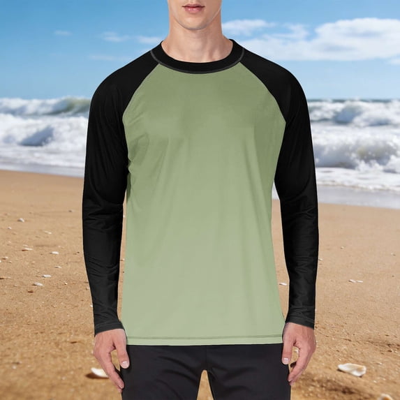Yaoyar Men Ice Silk Sun Protection UPF 50+ Long Sleeve Casual Long Sleeve Pullover Patchwork Printed Round Collar Athletic Shirt Rash Guard Quick Dry