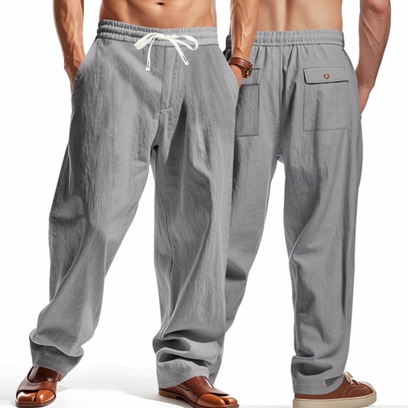 Yaoyar Men Lightweight Legs Loose Beach Yoga Pants Linen Casual Fashion Straight High Waist Broad Legs Cargo Pants Long Pants