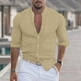 thumbnail image 1 of Yaoyar Men Long Sleeve Striped T-Shirt Fall Button Up Lapel Tops Fashion Loose Fit Lightweight Tees, 1 of 6
